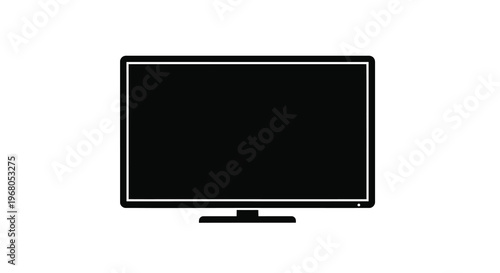A simple black silhouette of a modern flat screen television on a white background high quality