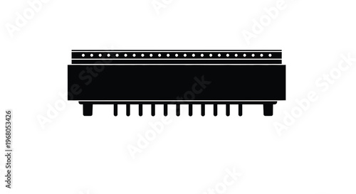 A stark black silhouette depicting a vintage film projector isolated on a white background high quality