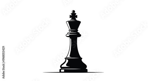 A striking black and white silhouette depicts a chess king piece prominently displayed on a white background