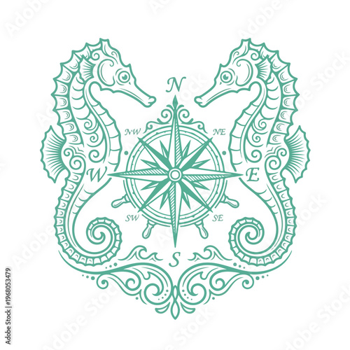 Seahorse Compass Nautical Design Element 1.