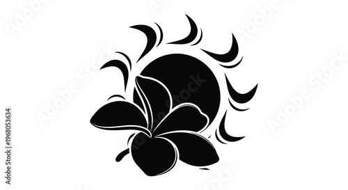 A striking black floral design featuring curved petals and sweeping lines presented as a dramatic silhouette high quality professional detailed modern