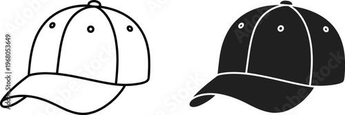 Baseball cap icon vector with line and solid styles, casual headwear fashion illustration design