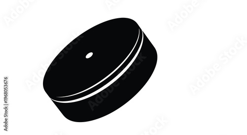 A minimalistic black and white illustration of a hockey puck with a slight angle high quality