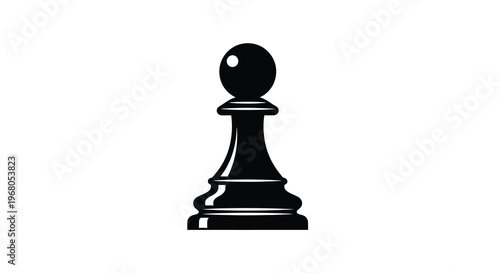 A stark black and white illustration depicts a single chess pawn isolated on a white background