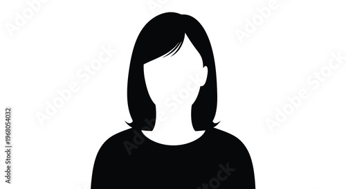 A black silhouette depicts a woman s head and shoulders against a plain white background