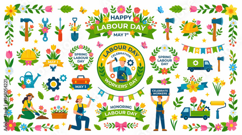 Spring Labour Day Decorative Elements
