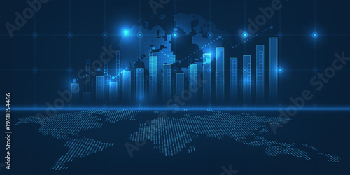 Vector illustration of the global economic artwork and background with up trend graph market situation.