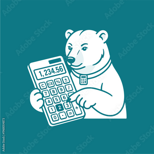 Bear Holding Calculator Closeup.