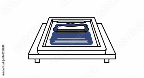 Simple line drawing of a screen printing squeegee on a tray