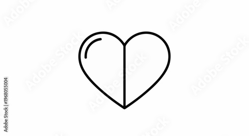 Simple outline of a heart shape divided vertically down the middle