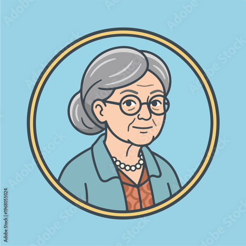 Elderly Woman Portrait Cartoon Style.