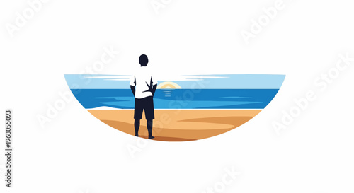 Silhouette of person looking at sunset over ocean from beach