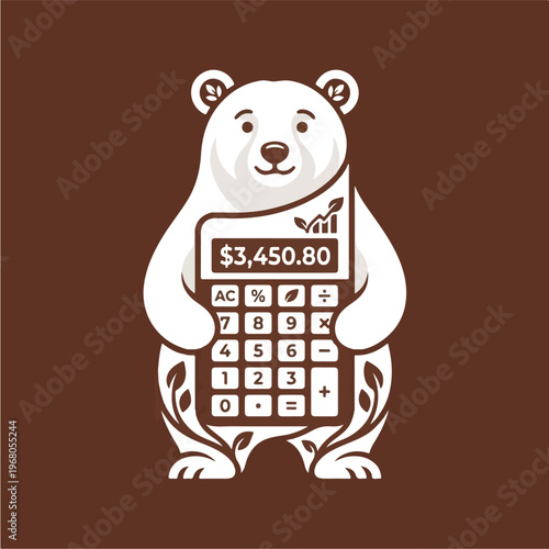 Polar bear holding a calculator.