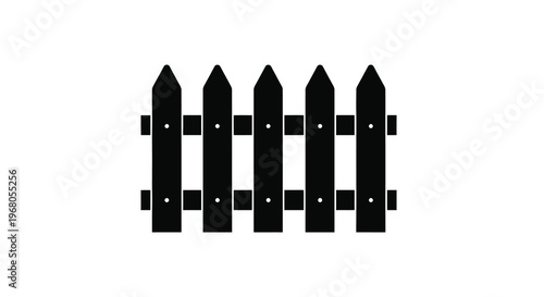 A simple black and white illustration depicts a section of a picket fence against a white background