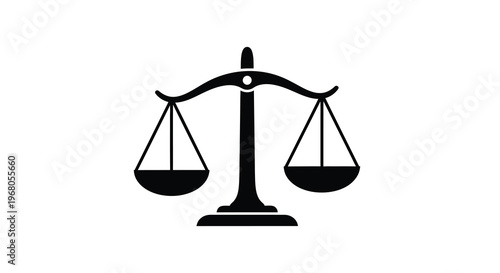 A simple black silhouette depicts a traditional balance scale symbolizing justice and equality high quality professional