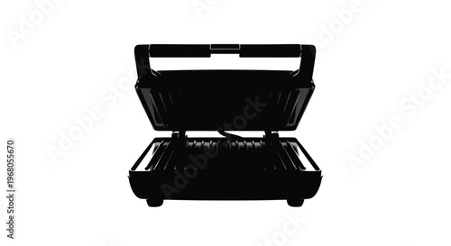 A black sandwich maker or panini press shown in a studio setting against a white background