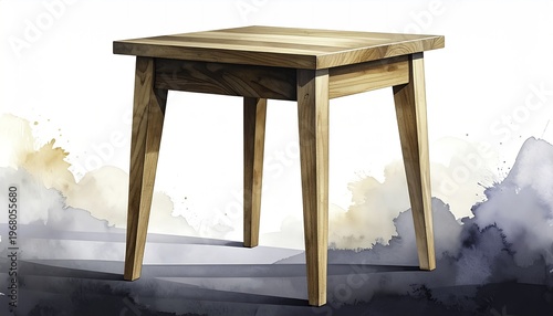 Wooden square side table, modern furniture design, light wood.