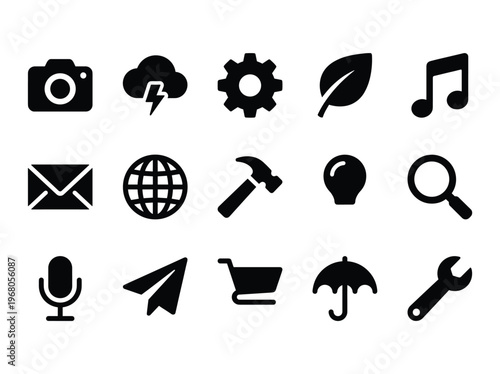 Modern flat design vector illustration of universal web and app interface icons for digital technology projects.