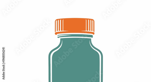 Simple graphic illustration of a teal bottle with an orange cap