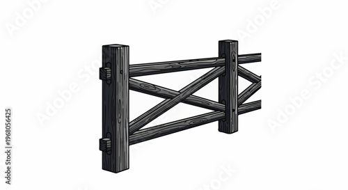 Rustic wooden fence structure with diagonal bracing