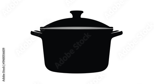 A stark silhouette of a black dutch oven featuring handles and a fitted lid high quality