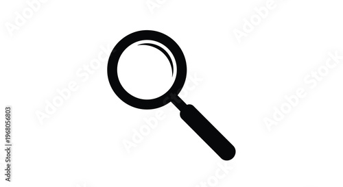 A simple black and white illustration of a magnifying glass on a white background high quality
