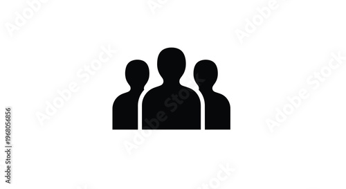 A simple black silhouette illustration depicts three human heads grouped closely together high quality professional detailed