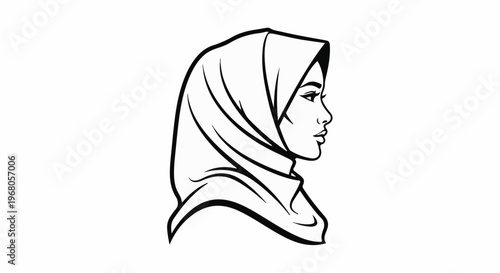 Profile of a woman wearing a hijab, drawn in a simple, bold outline