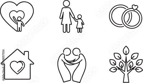 Black line of family love and relationships line black and white heart