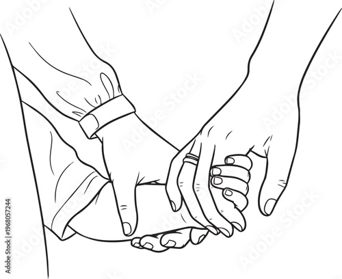 Hands holding each other fingers intertwined support