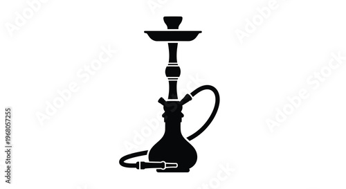 A black silhouette of a traditional hookah pipe featuring a bulbous base and slender stem