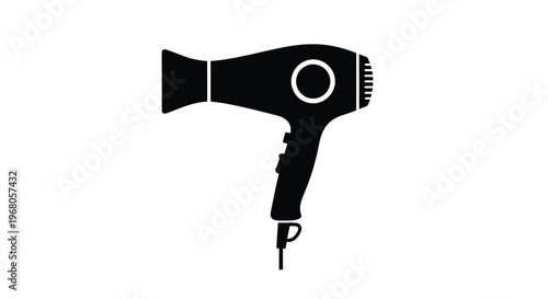 A simple black silhouette depicts a hair dryer a common tool for styling and drying hair