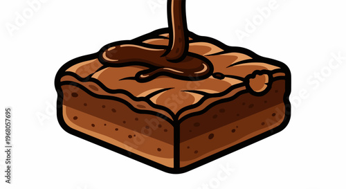 Rich chocolate brownie with gooey topping, a sweet dessert illustration