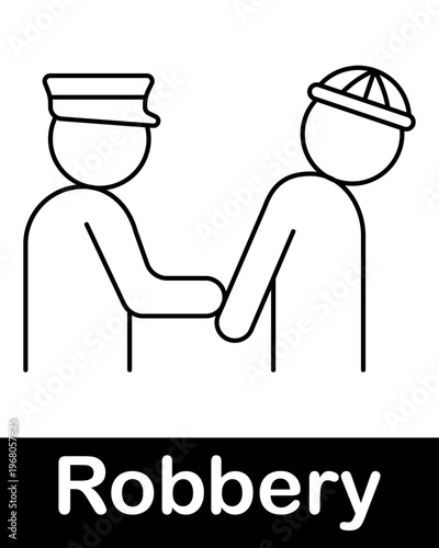 Police arresting thief line icon representing crime capture and robbery suspect detention in minimal outline vector style