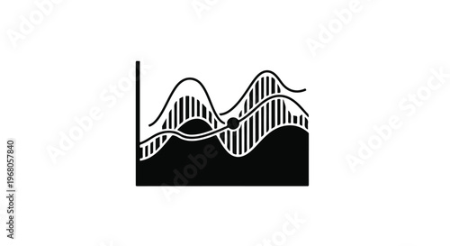 Line graph illustration depicts fluctuating data trends with shaded areas, representing market analysis or statistical information on a minimalist white background.