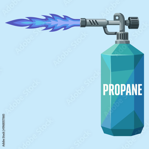 A propane torch emitting a vivid blue flame, showcasing its power and versatility, ideal for cooking or welding applications. A practical tool for various tasks.
