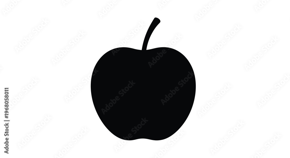 Fototapeta premium A simple black silhouette of an apple with a curved stem on a white background