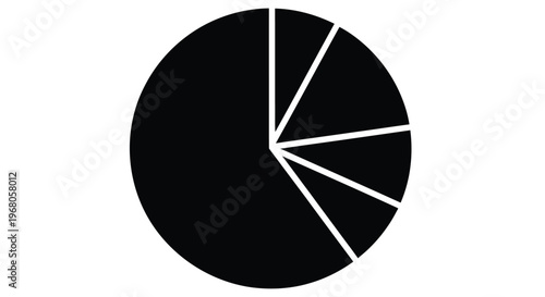 Simple black pie chart showing proportional divisions of a whole isolated on white