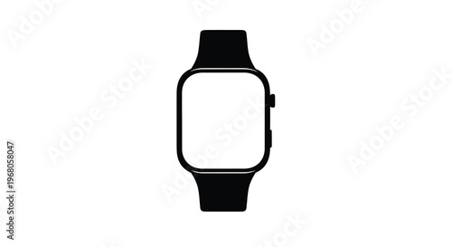 A minimalist black silhouette of a modern smartwatch displayed on a stark white background high quality
