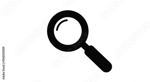 A simple black and white illustration depicts a magnifying glass angled for investigation high quality professional