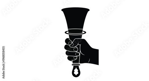 A stark black silhouette depicts a hand firmly grasping the handle of a bell high quality