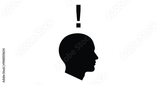 A black silhouette of a human head with an exclamation point above it high quality professional