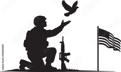 Silhouette of a man pointing to a cross under a rising bird