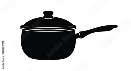 A simple black and white illustration depicting a saucepan with a lid and handle high quality
