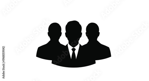 A simple black silhouette depicts three business professionals possibly colleagues or a team high quality professional