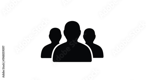 A simple black silhouette depicts three heads positioned closely together suggesting a group high quality professional