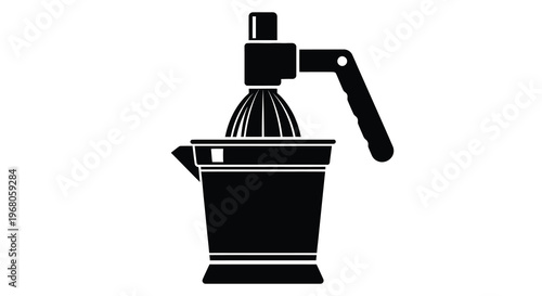 A black silhouette of a manual citrus juicer featuring a reamer and collection container high quality