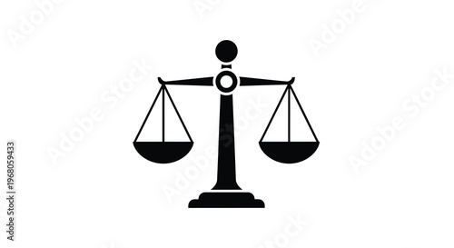 A black and white illustration depicting traditional scales of justice symbolizing fairness and legal balance