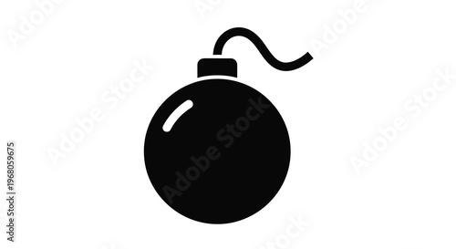 A stark black silhouette depicts a classic bomb with a lit fuse signaling danger high quality