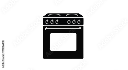 A black and white silhouette of a modern electric stovetop range with oven high quality professional